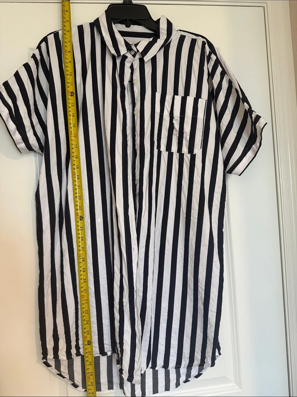 Women’s Black & White Vertical Stripe Short-Sleeve beach cover up